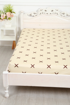 Простыня на резинке сатин Искушение-компаньон песочный